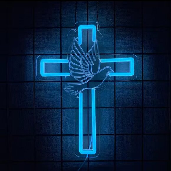 DOVE OF PEACE CROSS NEON LED SIGN - Picture 1 of 3